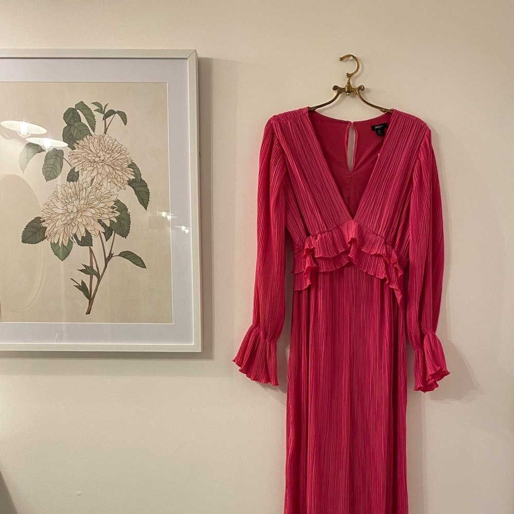 NastyGal Hot Pink Metallic Pleated Wide Leg Jumpsuit